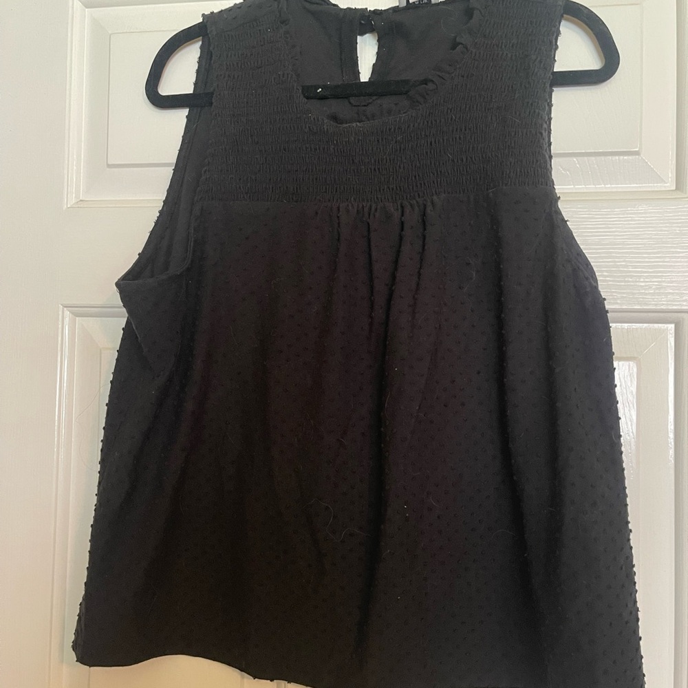 J. Crew Black Sleeveless Swiss Dot Smocked Yoke Camisole